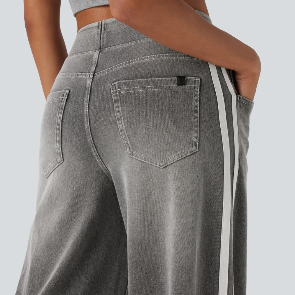 HALARA Gray High Rise Stripe Women Jeans Petite Large 12/14 - Picture 3 of 5